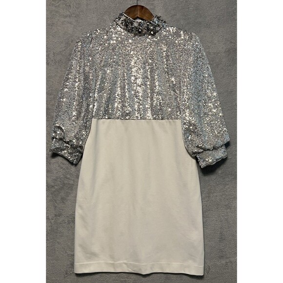 Boston Proper Dresses & Skirts - BOSTON PROPER NWOT Silver Sequined Sheath WhiteCocktail Dress - SZ 10 PARTY CHIC